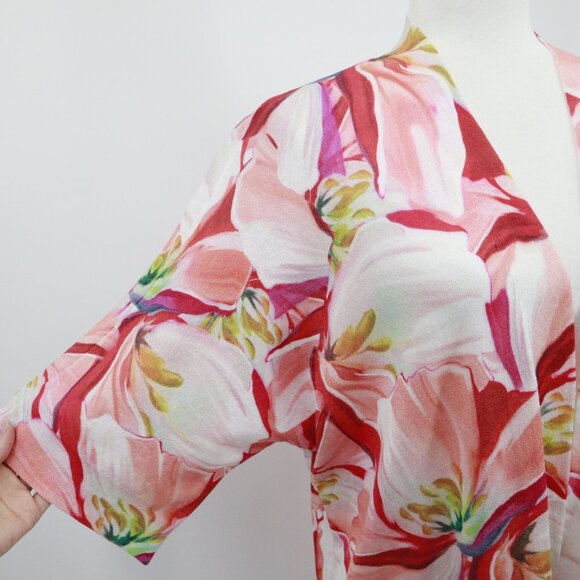 Chico's Kimono Womens L Pink Bloomcore Resort Wear Vacation Beach Pool Coastal - Picture 5 of 16